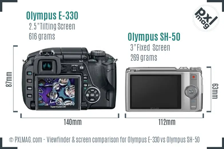 Olympus E-330 vs Olympus SH-50 Screen and Viewfinder comparison