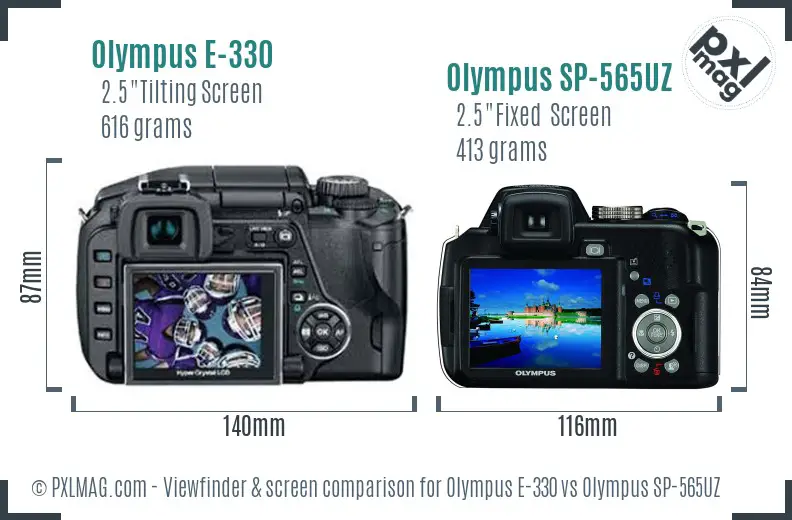 Olympus E-330 vs Olympus SP-565UZ Screen and Viewfinder comparison