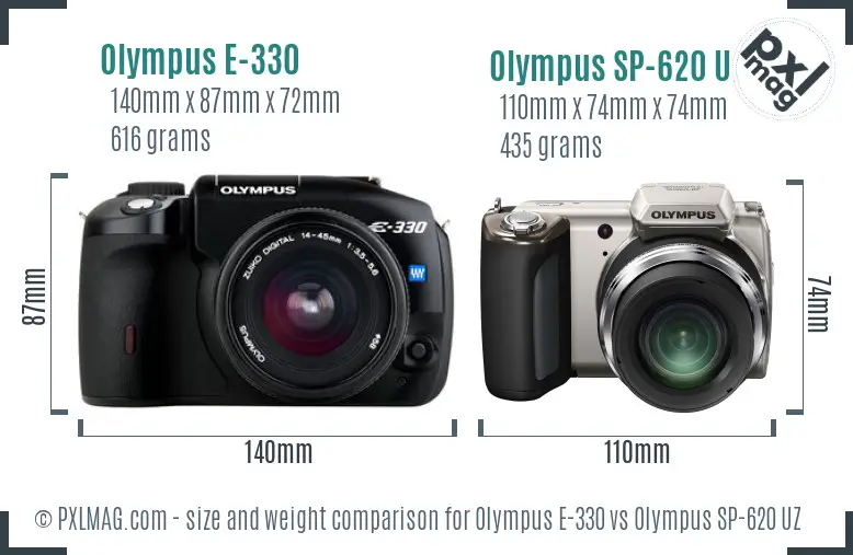 Olympus E-330 vs Olympus SP-620 UZ size comparison