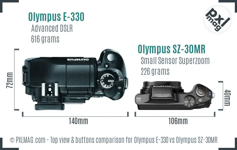 Olympus E-330 vs Olympus SZ-30MR top view buttons comparison
