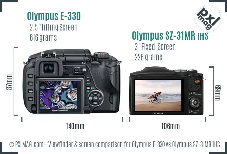 Olympus E-330 vs Olympus SZ-31MR iHS Screen and Viewfinder comparison
