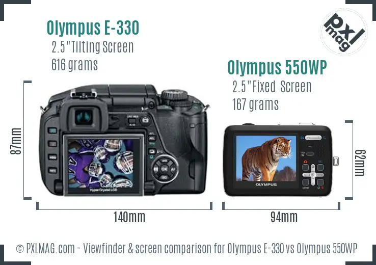 Olympus E-330 vs Olympus 550WP Screen and Viewfinder comparison