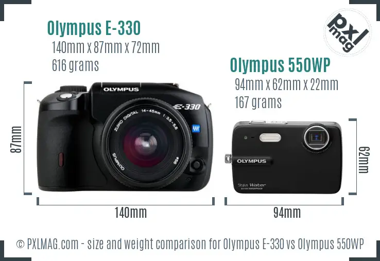 Olympus E-330 vs Olympus 550WP size comparison