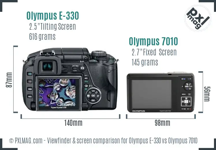 Olympus E-330 vs Olympus 7010 Screen and Viewfinder comparison