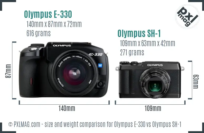 Olympus E-330 vs Olympus SH-1 size comparison