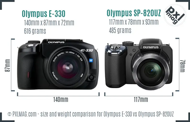 Olympus E-330 vs Olympus SP-820UZ size comparison