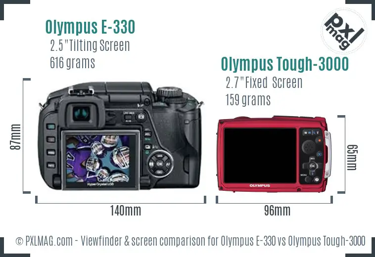 Olympus E-330 vs Olympus Tough-3000 Screen and Viewfinder comparison
