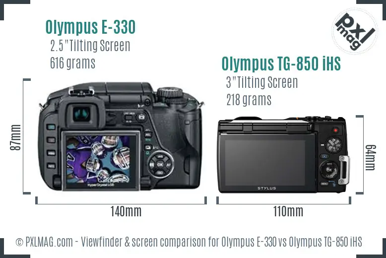 Olympus E-330 vs Olympus TG-850 iHS Screen and Viewfinder comparison