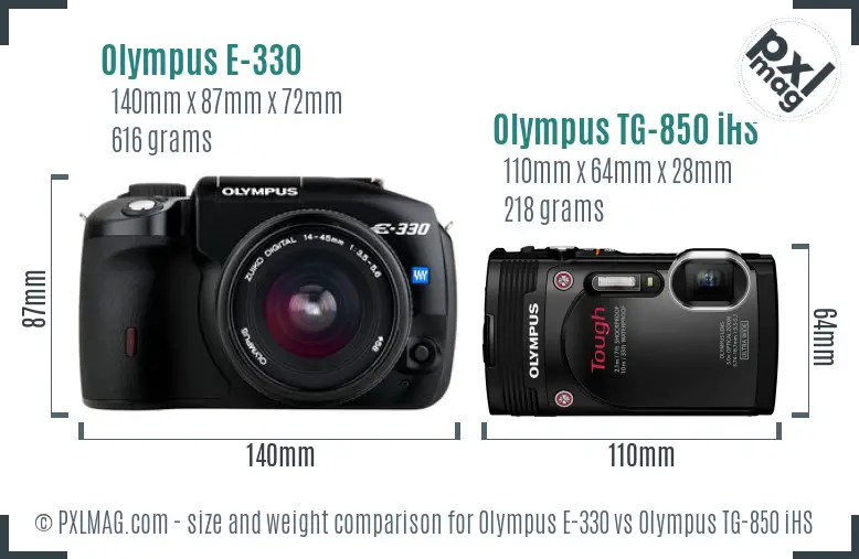 Olympus E-330 vs Olympus TG-850 iHS size comparison