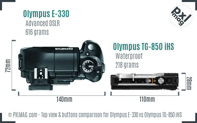 Olympus E-330 vs Olympus TG-850 iHS top view buttons comparison