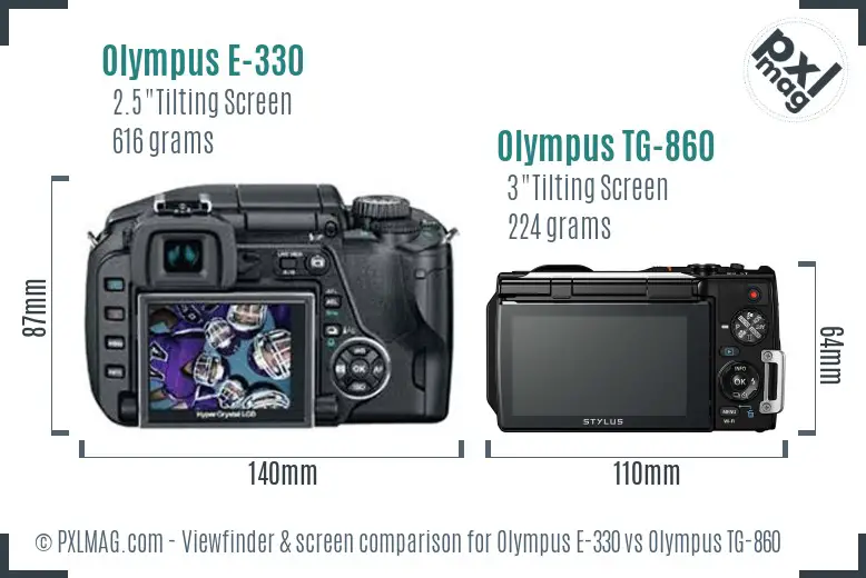 Olympus E-330 vs Olympus TG-860 Screen and Viewfinder comparison