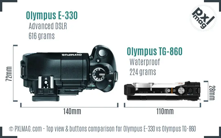 Olympus E-330 vs Olympus TG-860 top view buttons comparison