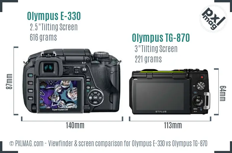 Olympus E-330 vs Olympus TG-870 Screen and Viewfinder comparison