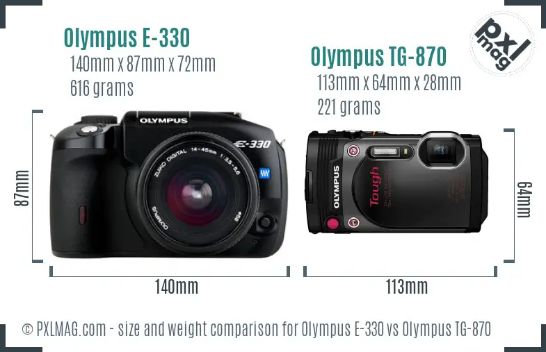 Olympus E-330 vs Olympus TG-870 size comparison