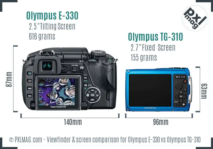 Olympus E-330 vs Olympus TG-310 Screen and Viewfinder comparison