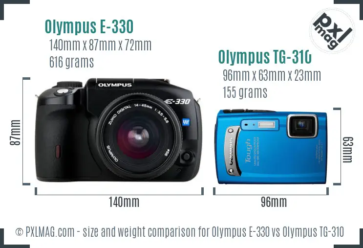 Olympus E-330 vs Olympus TG-310 size comparison