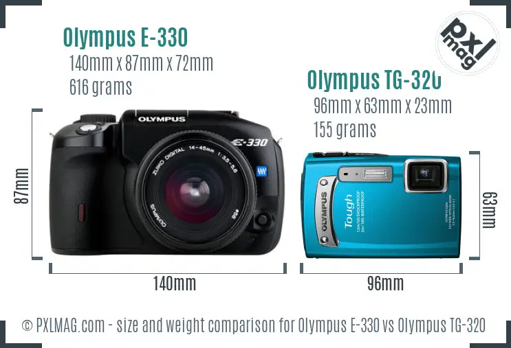 Olympus E-330 vs Olympus TG-320 size comparison