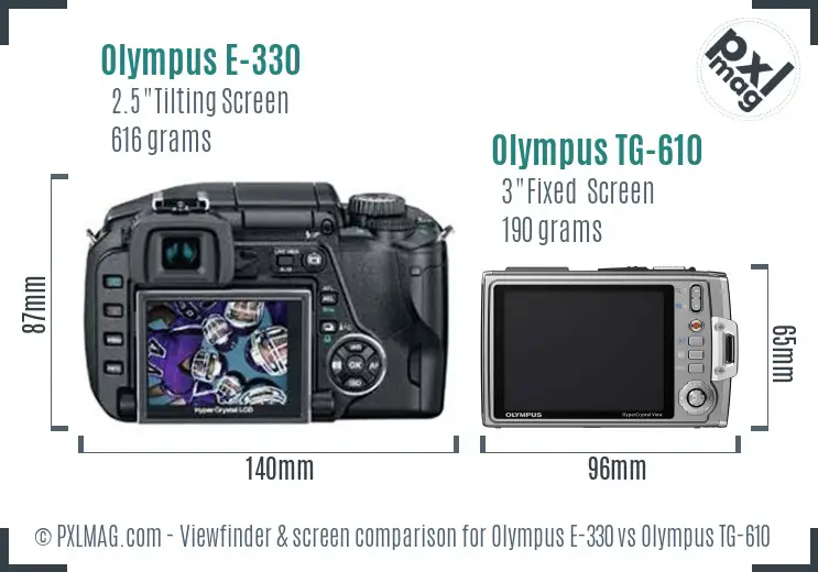 Olympus E-330 vs Olympus TG-610 Screen and Viewfinder comparison