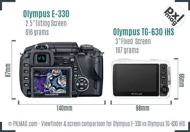Olympus E-330 vs Olympus TG-630 iHS Screen and Viewfinder comparison