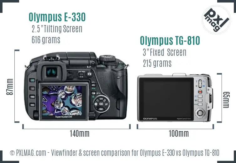 Olympus E-330 vs Olympus TG-810 Screen and Viewfinder comparison