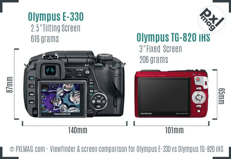 Olympus E-330 vs Olympus TG-820 iHS Screen and Viewfinder comparison