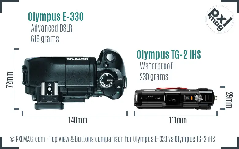 Olympus E-330 vs Olympus TG-2 iHS top view buttons comparison