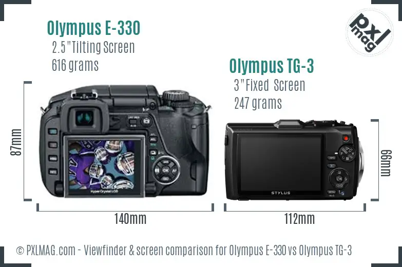 Olympus E-330 vs Olympus TG-3 Screen and Viewfinder comparison