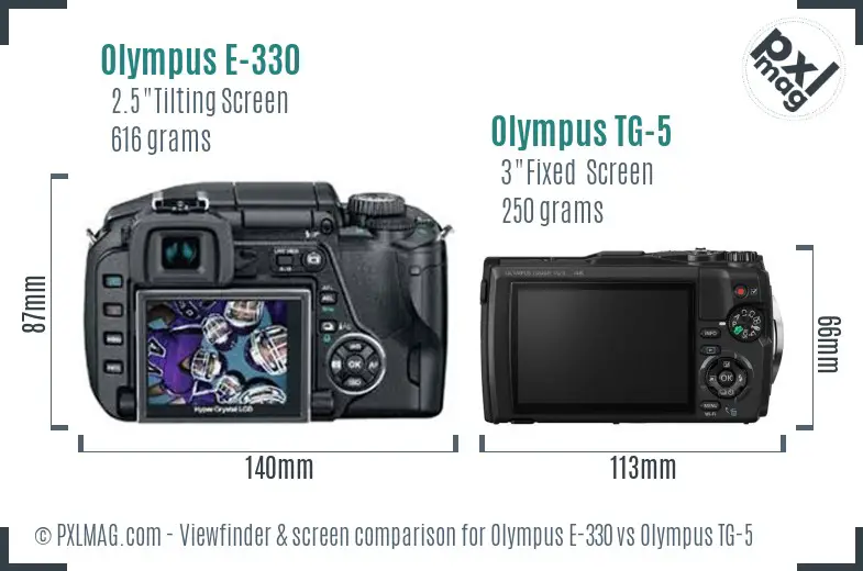 Olympus E-330 vs Olympus TG-5 Screen and Viewfinder comparison
