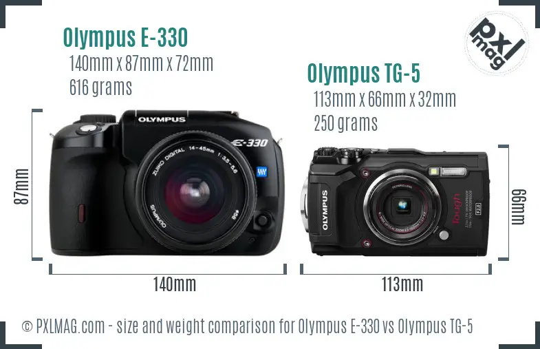 Olympus E-330 vs Olympus TG-5 size comparison