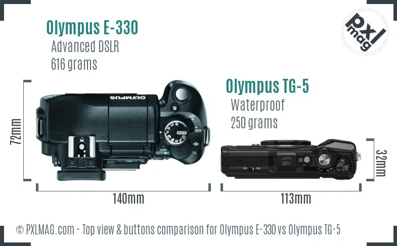 Olympus E-330 vs Olympus TG-5 top view buttons comparison