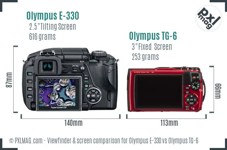 Olympus E-330 vs Olympus TG-6 Screen and Viewfinder comparison