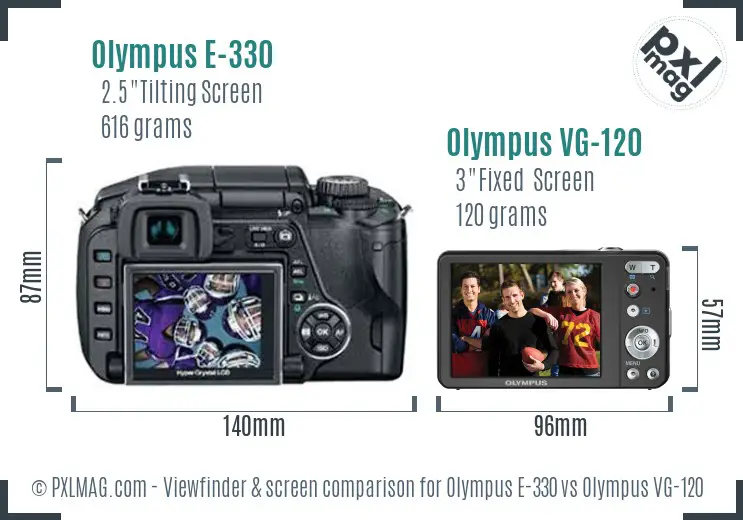 Olympus E-330 vs Olympus VG-120 Screen and Viewfinder comparison