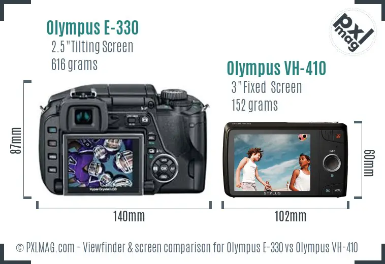 Olympus E-330 vs Olympus VH-410 Screen and Viewfinder comparison