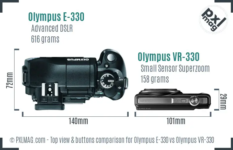 Olympus E-330 vs Olympus VR-330 top view buttons comparison