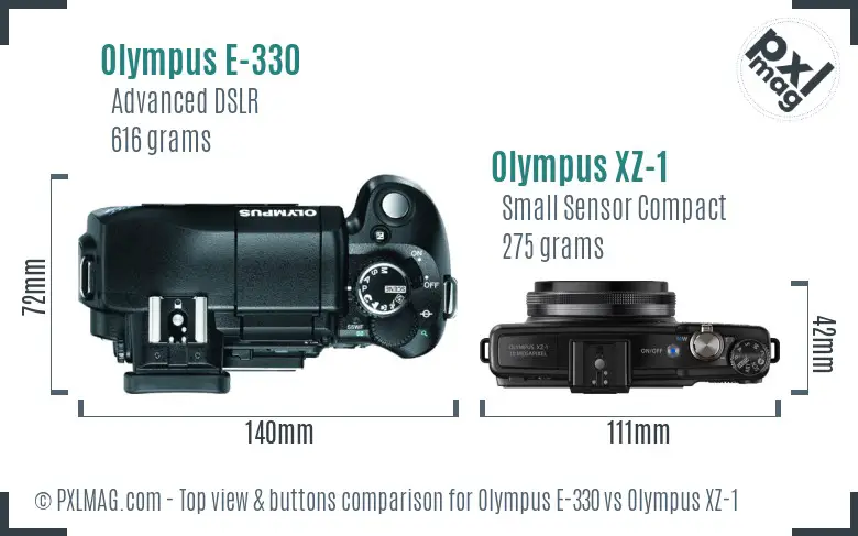 Olympus E-330 vs Olympus XZ-1 top view buttons comparison