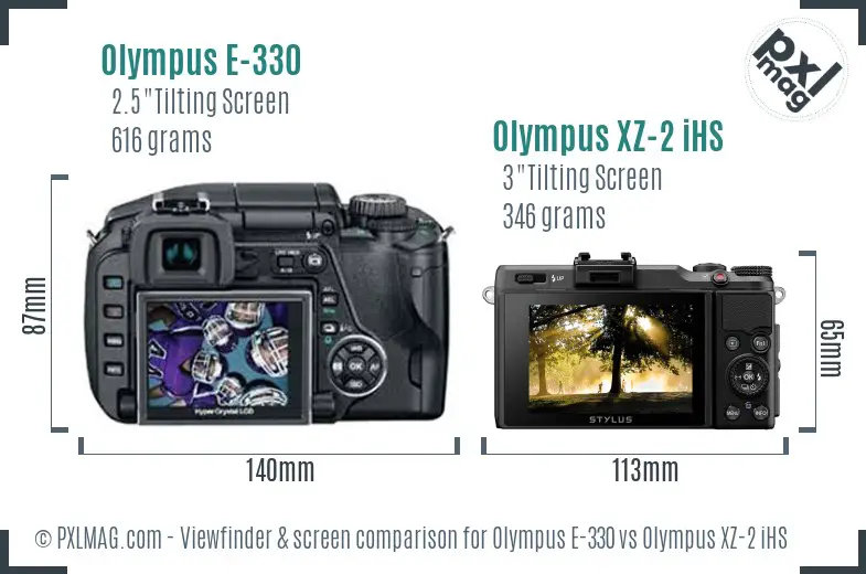 Olympus E-330 vs Olympus XZ-2 iHS Screen and Viewfinder comparison