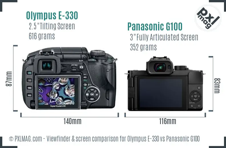 Olympus E-330 vs Panasonic G100 Screen and Viewfinder comparison