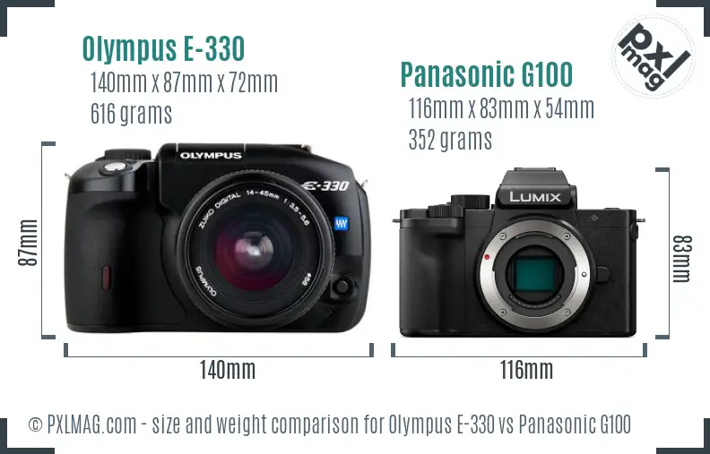 Olympus E-330 vs Panasonic G100 size comparison