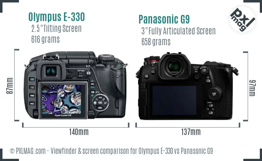 Olympus E-330 vs Panasonic G9 Screen and Viewfinder comparison