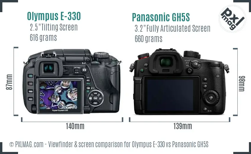 Olympus E-330 vs Panasonic GH5S Screen and Viewfinder comparison
