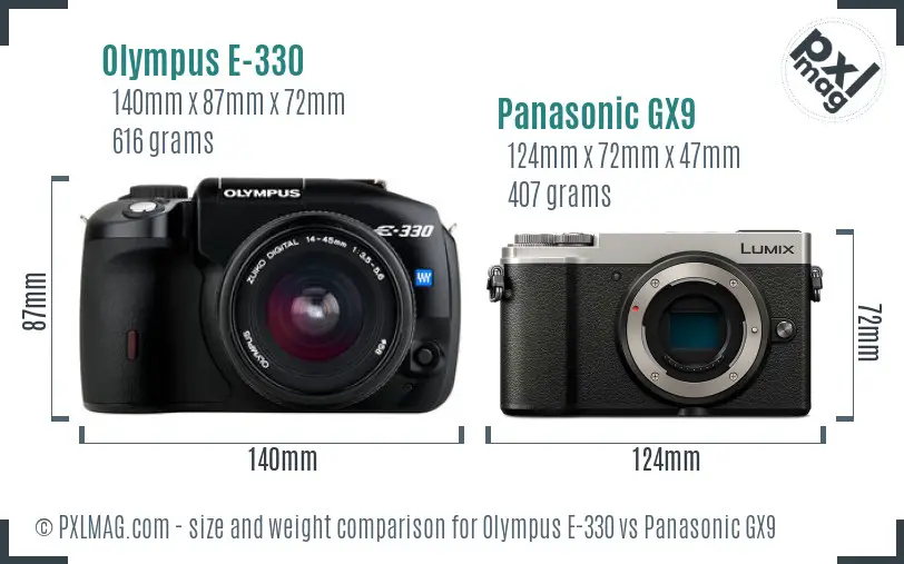 Olympus E-330 vs Panasonic GX9 size comparison