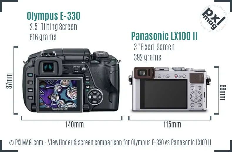 Olympus E-330 vs Panasonic LX100 II Screen and Viewfinder comparison