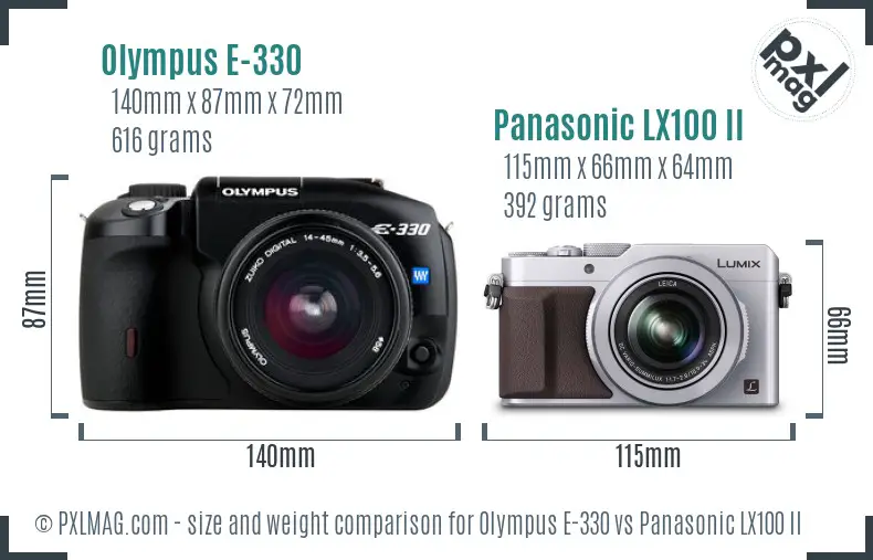 Olympus E-330 vs Panasonic LX100 II size comparison