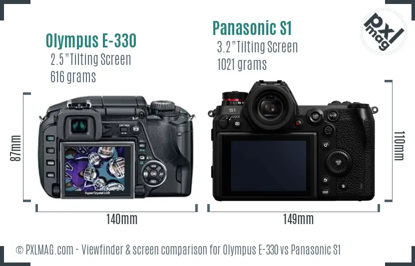 Olympus E-330 vs Panasonic S1 Screen and Viewfinder comparison