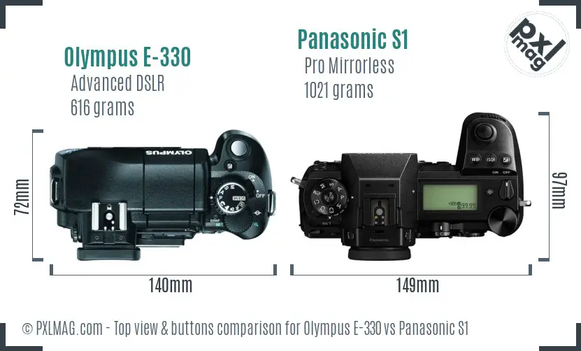 Olympus E-330 vs Panasonic S1 top view buttons comparison