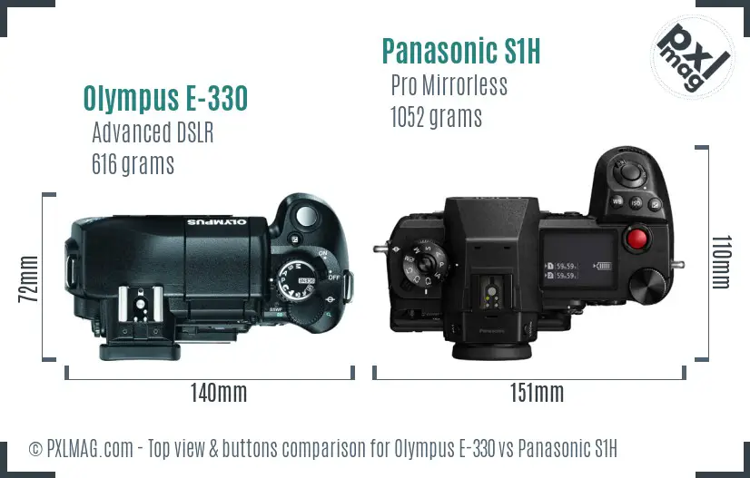 Olympus E-330 vs Panasonic S1H top view buttons comparison