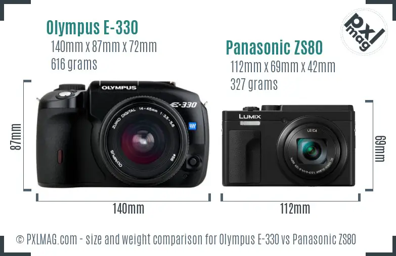 Olympus E-330 vs Panasonic ZS80 size comparison