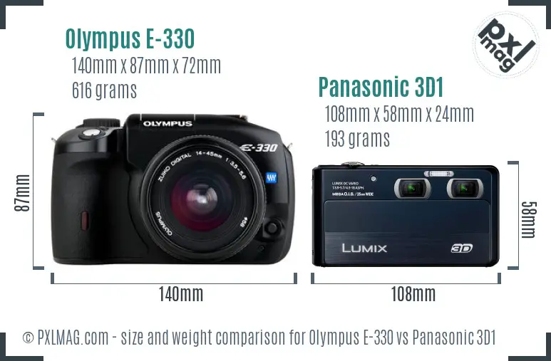 Olympus E-330 vs Panasonic 3D1 size comparison