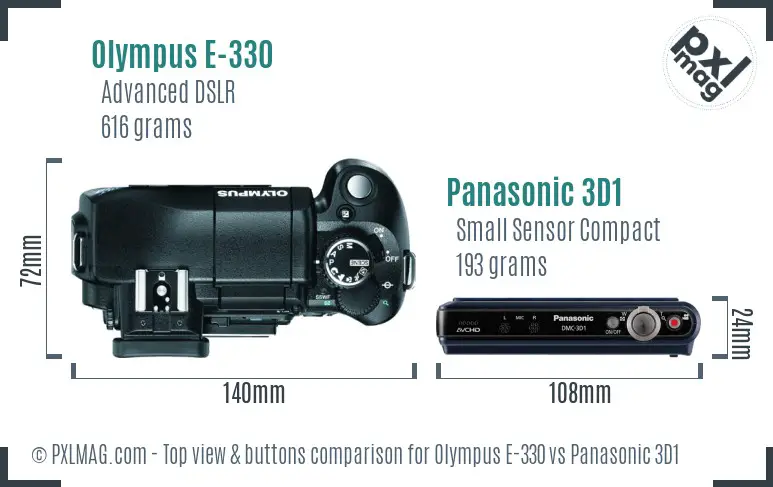 Olympus E-330 vs Panasonic 3D1 top view buttons comparison