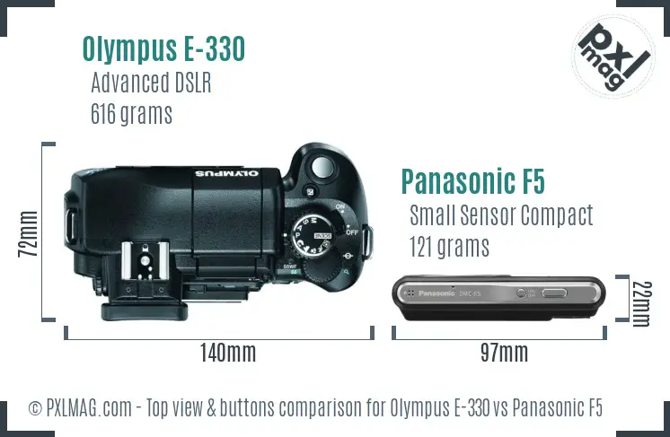 Olympus E-330 vs Panasonic F5 top view buttons comparison